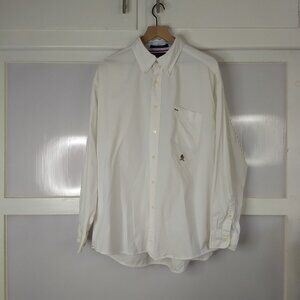 Tommy Hilfiger Soldi White Button Down Shirt 100% Cotton Size XL Embroidery